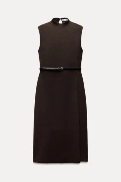 ZARA Vestidos|Cardigan / Camisolas^VESTIDO COMPRIDO DE MALHA COM CINTO Castanho
