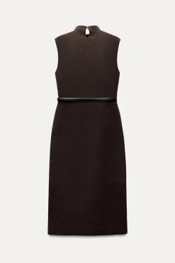 ZARA Vestidos|Cardigan / Camisolas^VESTIDO COMPRIDO DE MALHA COM CINTO Castanho