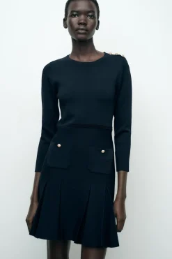 ZARA Vestidos|Cardigan / Camisolas^VESTIDO CURTO DE MALHA COM PREGAS Azul-marinho