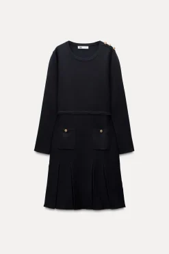 ZARA Vestidos|Cardigan / Camisolas^VESTIDO CURTO DE MALHA COM PREGAS Azul-marinho