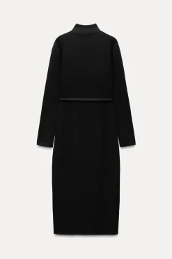 ZARA Vestidos|Cardigan / Camisolas^VESTIDO DE MALHA COM CINTO Preto