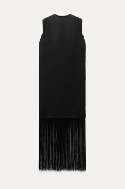 ZARA Vestidos|Cardigan / Camisolas^VESTIDO DE MALHA COM FRANJAS Preto