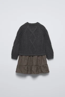 VESTIDO DE MALHA COMBINADO XADREZ-ZARA Fashion
