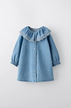 VESTIDO EM DENIM COM BORDADOS-ZARA Outlet