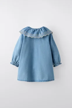 VESTIDO EM DENIM COM BORDADOS-ZARA Outlet