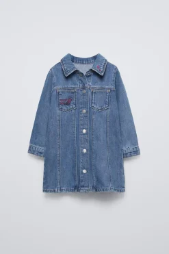 VESTIDO EM DENIM COM BORDADOS-ZARA Online