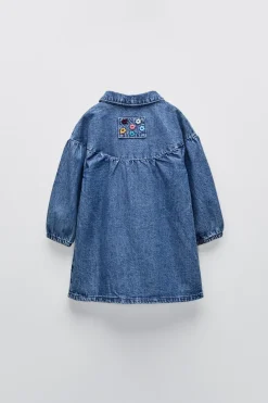 VESTIDO EM GANGA COM ETIQUETA BORDADA-ZARA New