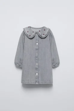 VESTIDO EM GANGA COM GOLA BORDADA-ZARA Store