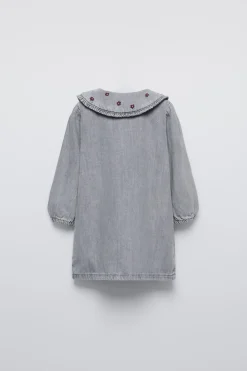 VESTIDO EM GANGA COM GOLA BORDADA-ZARA Store