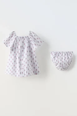 VESTIDO ESTAMPADO COM RISCAS E FLORES-ZARA Hot