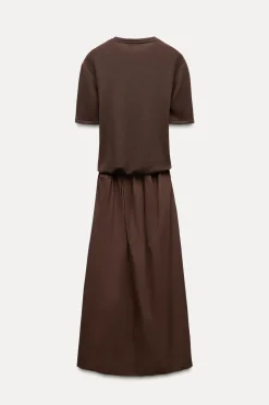 ZARA Winter Layersnew|Vestidos^VESTIDO MIDI COMBINADO Castanho