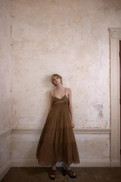 ZARA Vestidos|Lingerie^VESTIDO PLISSADO RENDA MISSANGAS Castanho